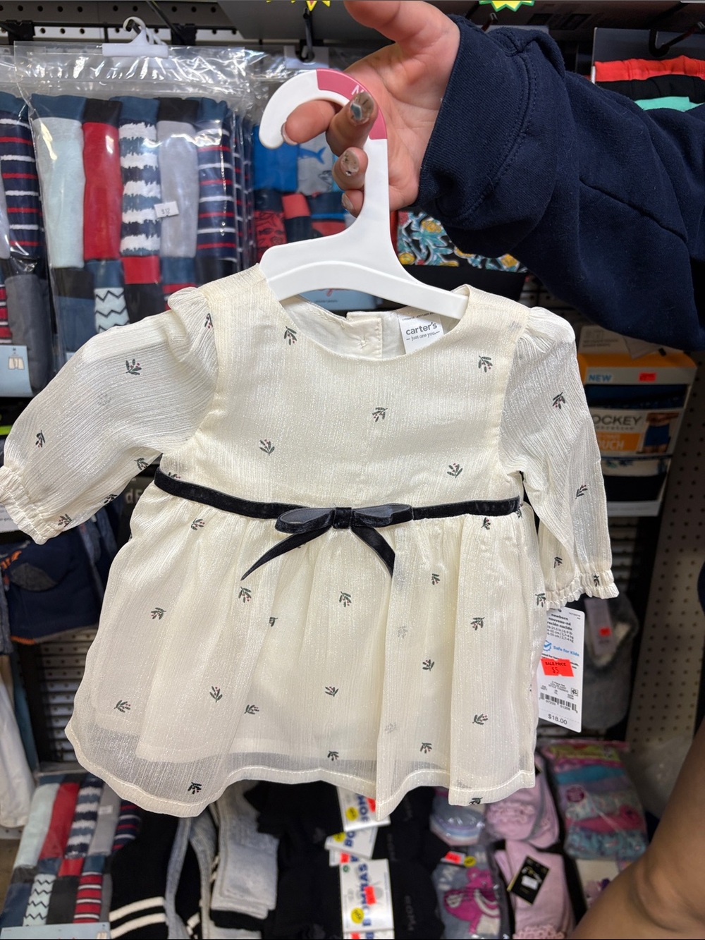 Carter's Cream Dress with Black Ribbon Bow